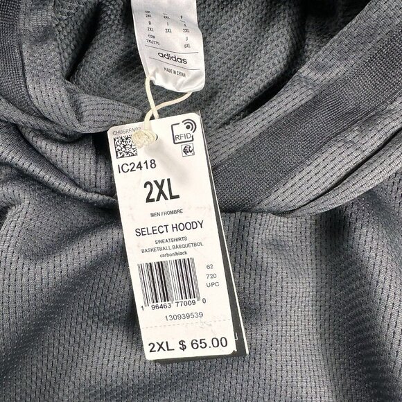 Adidas Select Logo Basketball Hoodie Gray Black Men’s Size XXL - Picture 2 of 7